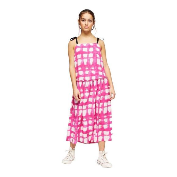 Topshop Checked Tie Shoulder Dress - Picture 1 of 6